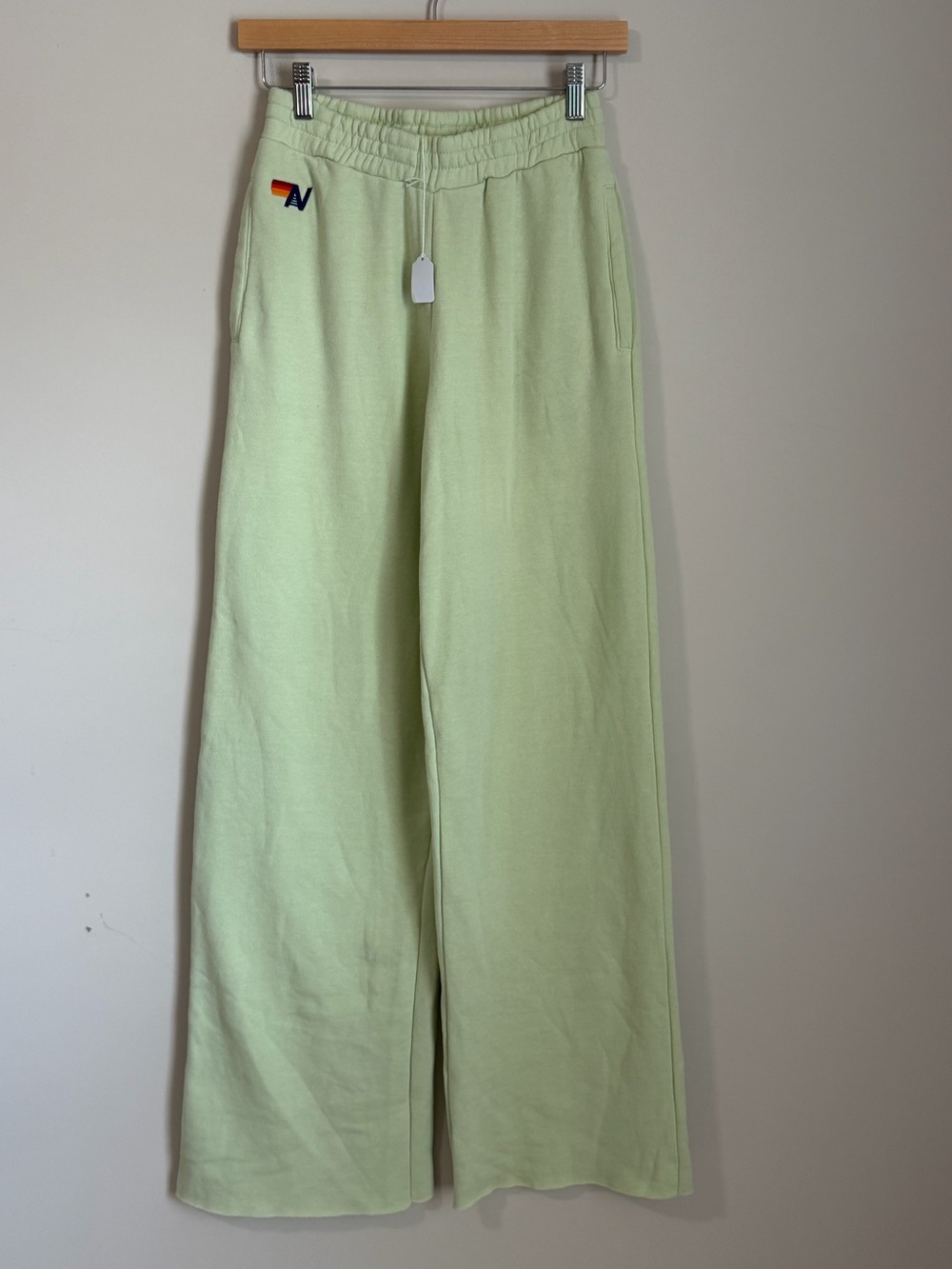 Aviator Nation Wide Leg Pants NWT Lime Cream Size Small Sweatpants